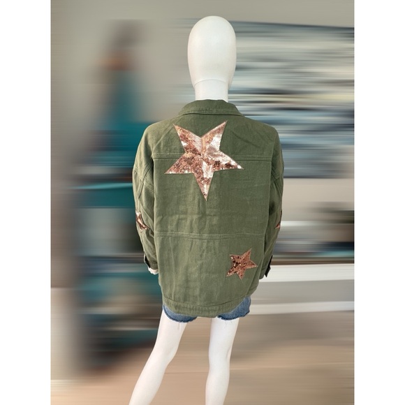 BLUE VELVET Embellished jean jacket sequin stars sz S M L - Picture 8 of 8